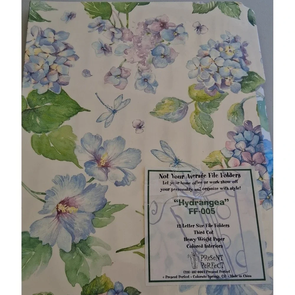 Hydrangea Decorative File Folders 12 Count Letter Size 1/3 Cut Present Perfect